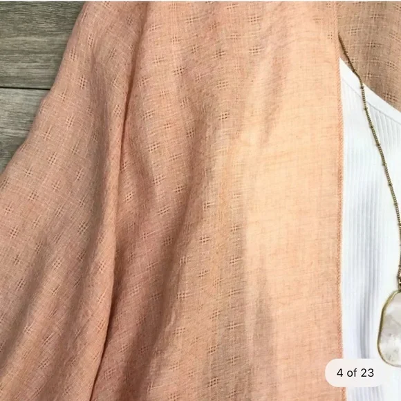 Brandie Peach Embroidered Open Front Tassel Detail Kimono - Picture 3 of 13